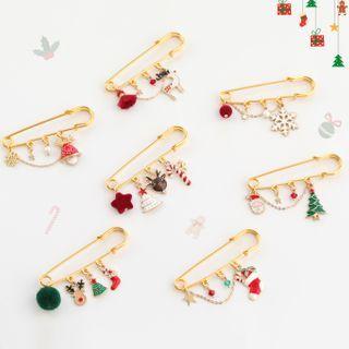 Christmas Safety Pin Brooch (various Designs)