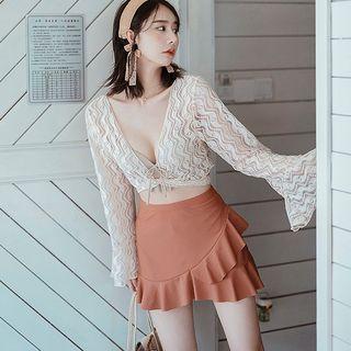 Set: Plain Swim Top + Bottom + Skirt + Cover Up