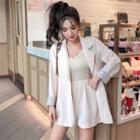 Set: One Button Blazer + Wide-leg Shorts