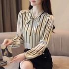 Striped Tie Neck Chiffon Blouse