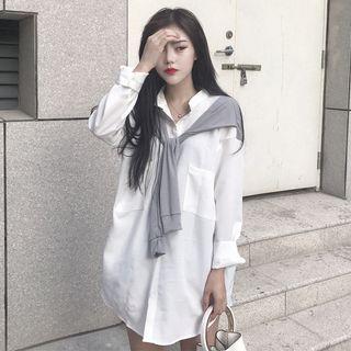 Long-sleeve Layered Long Shirt
