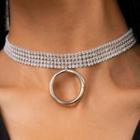 Hoop Pendant Rhinestone Choker Silver - One Size