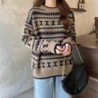 Loose-fit Printed Sweater Khaki - One Size
