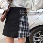 Plaid Panel Mini A-line Skirt