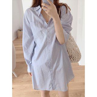 Pocket-detail Striped Shirtdress One Size