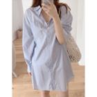 Pocket-detail Striped Shirtdress One Size