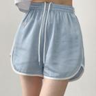 High-waist Drawstring Lettering Embroidered Shorts