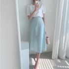 Short-sleeve Blouse / Plain Midi A-line Skirt