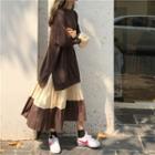 Color-block Loose-fit Mock-two Pullover Dress