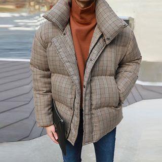 Stand Collar Plaid Zip Padded Jacket
