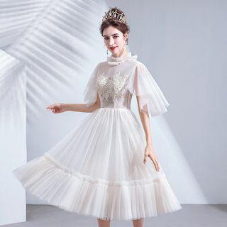 Cape-sleeve Embroidered A-line Cocktail Dress