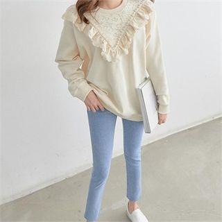 Lace-panel Ruffled Loose-fit Sweatshirt