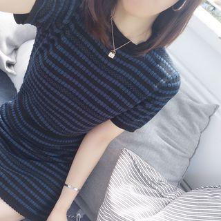 Striped Short-sleeve Knit Sheath Dress
