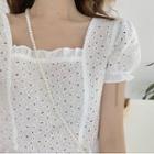Lace Square Neck Short-sleeve Cropped Blouse
