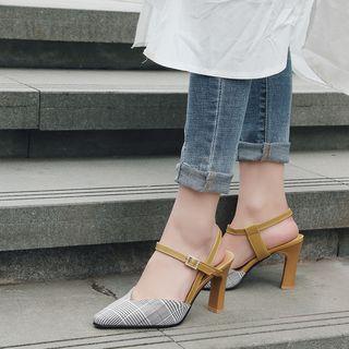 Plaid Pointed High-heel Sandals
