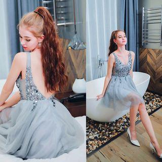 Sequined Sleeveless Mini Prom Dress