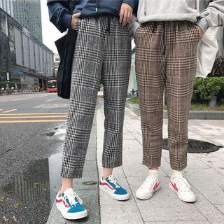 Plaid Drawstring Waist Straight Cut Pants