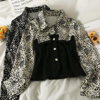 Patchwork Leopard-print Slim Shirt