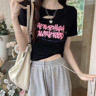 Lettering Cut-out T-shirt