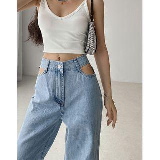 Cutout-waistline Wide-leg Jeans