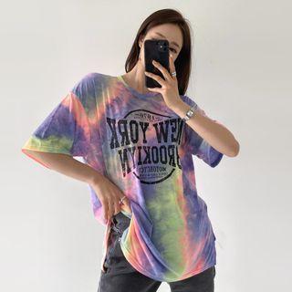 Letter Print Tie-dyed T-shirt