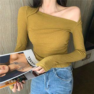 Plain Long-sleeve Slim-fit Cutout Top