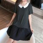 Striped Panel Short-sleeve Collared Dress