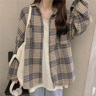 Plaid Shirt Jacket Plaid - Blue - One Size