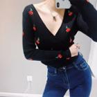Cherry Embroidery Knit Top