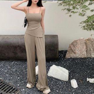 Sleeveless Side-slit Top / Wide-leg Pants