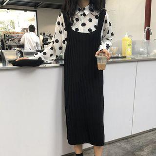 Dotted Blouse / Knitted Midi Jumper Dress