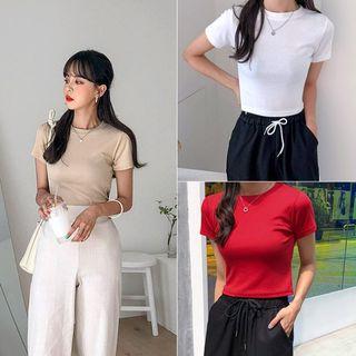 Slim-fit Textured Cropped T-shirt