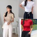 Slim-fit Textured Cropped T-shirt