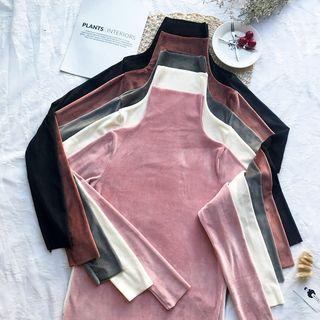 Mock Neck Long Sleeve Velvet Top