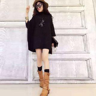 Plain 3/4 Sleeve Long Sweater