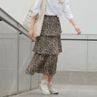 Leopard Print Tiered Midi Skirt As Shown In Figure - One Size