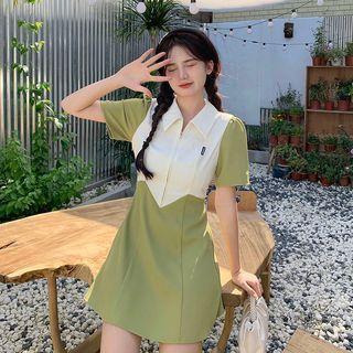 Short-sleeve Zip-up Two-tone Midi A-line Polo Dress (various Designs)