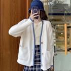 Long-sleeve V-neck Contrast Trim Cardigan