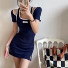 Cold-shoulder Contrast Trim Bodycon Dress