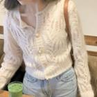 Pointelle Knit Mohair Cardigan White - One Size