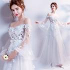 Off-shoulder Long-sleeve A-line Wedding Dress