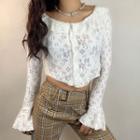 Boot-cut Frill Trim Floral Knit Top