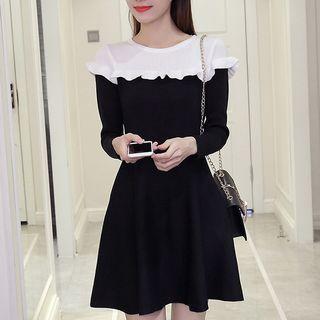 Long-sleeve Ruffled A-line Dress As Shown In Figure - One Size