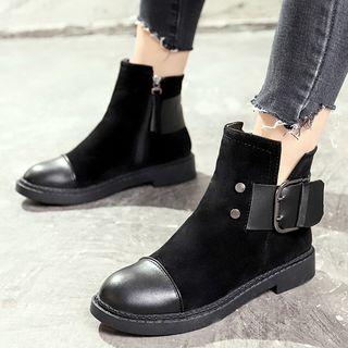 Round Toe Faux Suede Buckled Ankle Boots