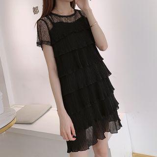 Short-sleeve Layered Mini Chiffon Dress