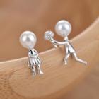Non-matching Faux Pearl Cartoon Stud Earring 1 Pair - As Shown In Figure - One Size