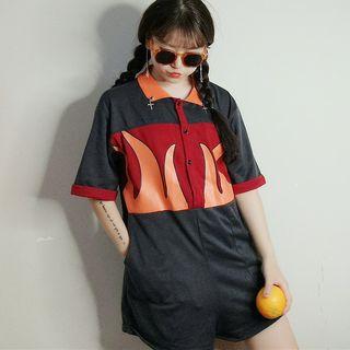 Panel Short-sleeve Collared Playsuit