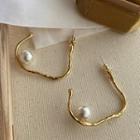 Faux Pearl Irregular Alloy Open Hoop Earring 1 Pair - E343 - Gold - One Size