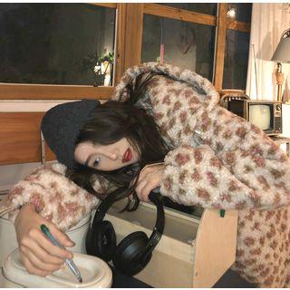 Leopard Fleece Loose-fit Hooded Coat