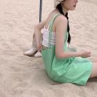 Check Sleeveless Dress Green - One Size